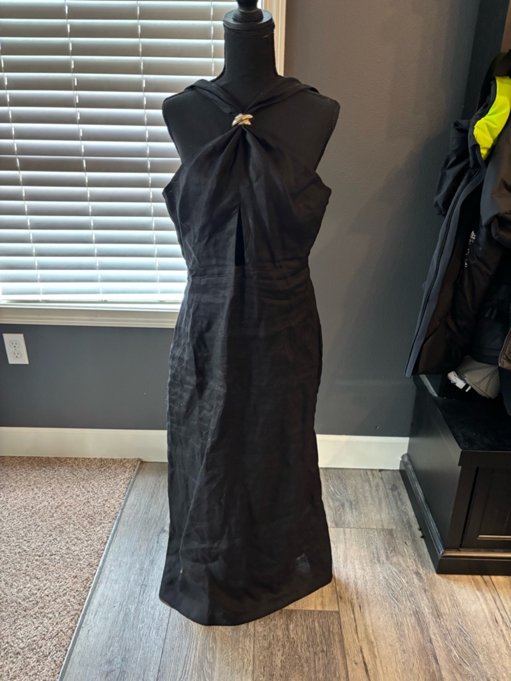 Hyacinth House Sleeveless Black Halter Midi Dress with Twist Front & Keyhole